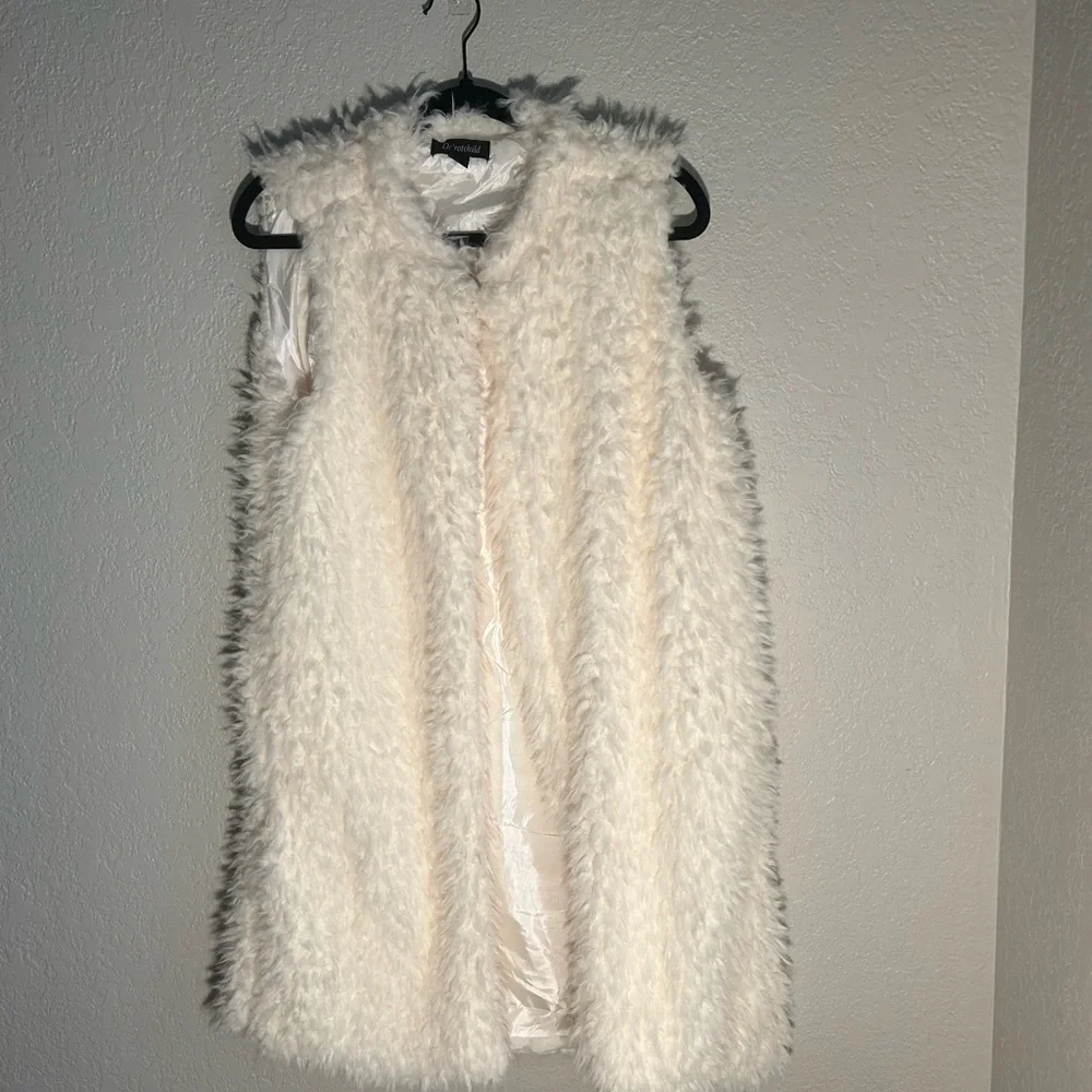 De’ Rotchild White Faux Fur Long Sleeveless Vest Size Large - Picture 1 of 5